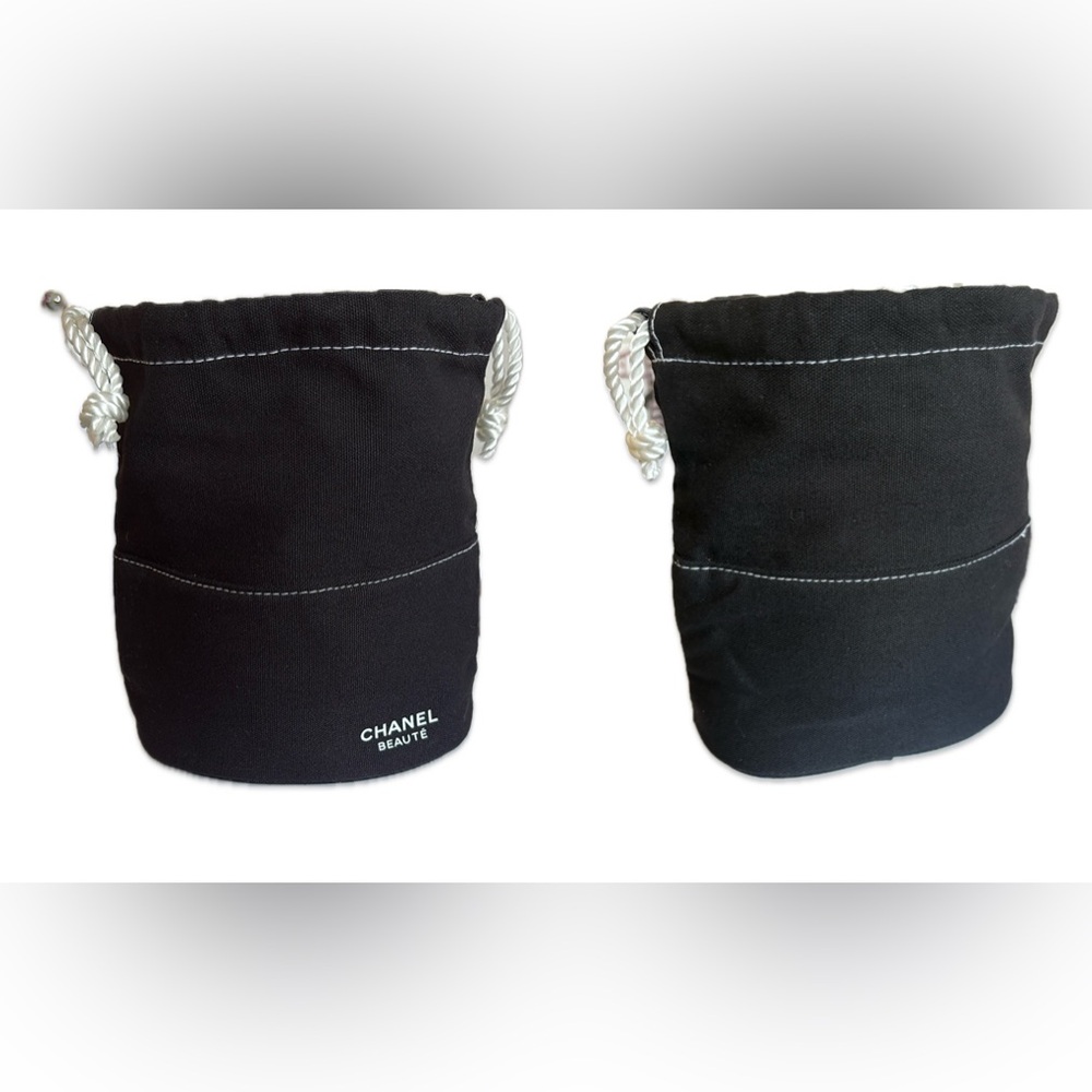 EUC Lot of 2x [Chanel] Black Canvas Drawstring Pouch Makeup Jewelry Bags - Picture 9 of 10